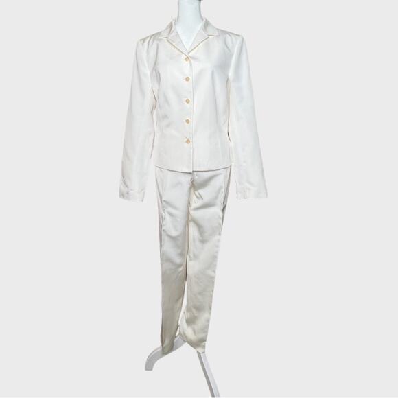 Ann Taylor Pant Suit Set Size 12 Silk Cotton Blend Ivory Lined - Picture 2 of 14